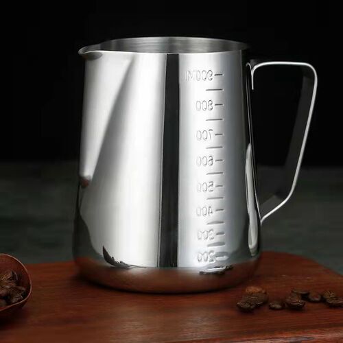 Factory wholesale stainless steel latte art cup with thickened tip and scale latte art milk foam cylinder fancy milk cup coffee utensils