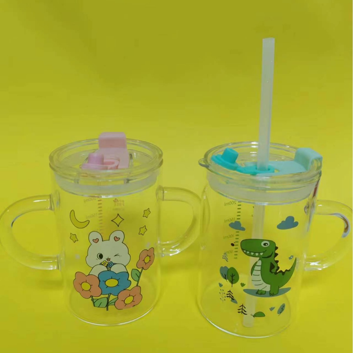 高硼硅加厚兒童牛奶杯帶刻度防摔寶寶吸管喝奶杯泡沖奶粉專用水杯