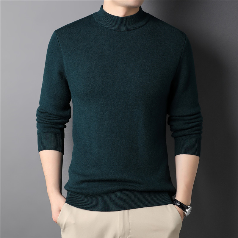 New Douyin live spring and autumn solid color half turtleneck men's slim sweater young men's bottom sweater men's wear