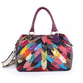 包包新款女2024女包跨境热销羊皮撞色手提包一件代发大容量女