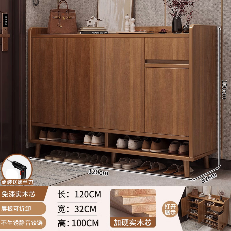 Mueble zapatero de madera maciza, nuevo modelo 2024, armario de almacenamiento para la entrada del hogar, estante de almacenamiento interior integrado para montar en la pared. image 11