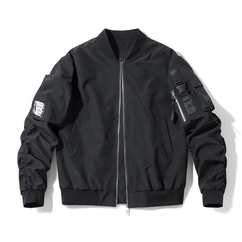 Monochrome Herren-Outdoor-Herbstjacke in europäischen Größen, Softshell-Jacke mit Stehkragen, Sport-Baseballjacke, Fliegerjacke der US-Luftwaffe_voghion.com