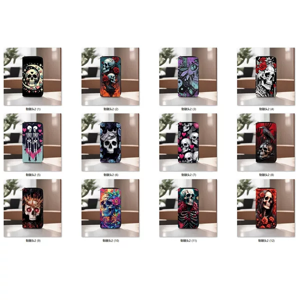 In-Stock Skull Single Zipper Pu Wallet Student Long Wallet Makeup Bag Anime Passport Holder Wholesale