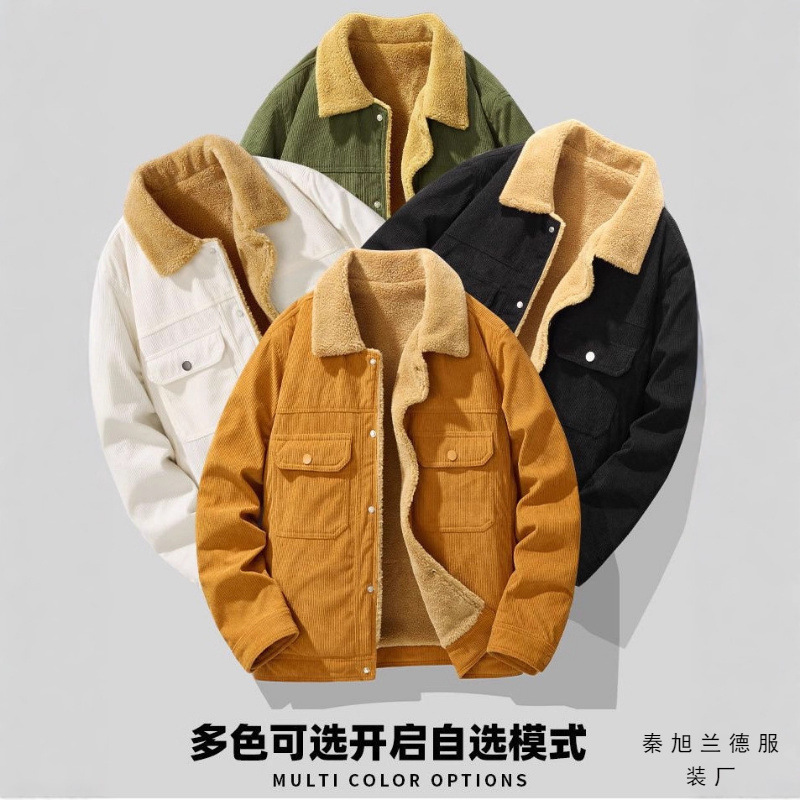 2025高品质秋冬季男士灯芯绒夹克羊羔绒外套保暖夹克外套跨境外贸
