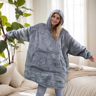Amazon New Pullover Lazy Hooded Pajamas Adult Casual Printed Home Warm Cold-proof Nightgown