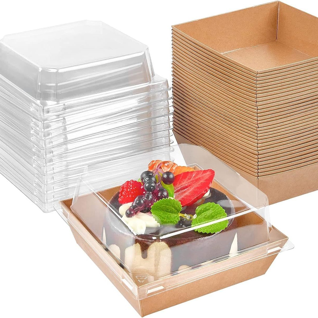 Caja de embalaje de sándwich tapa rectangular papel caja de plástico caja de pastel de hojaldre caja de pastel de carne seca hilo pequeño caja de embalaje de concha