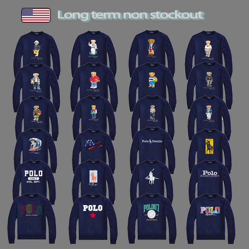 Autumn and Winter New Polo Men's Loose Casual Printing Long-sleeved Crewneck Light Fleece Thick Pure Cotton Sweat Fashion Autumn and Winter New Polo Men's Loose Casual Printing Long-sleeved Crewneck Light Fleece Thick Pure Cotton Sweat Fashion