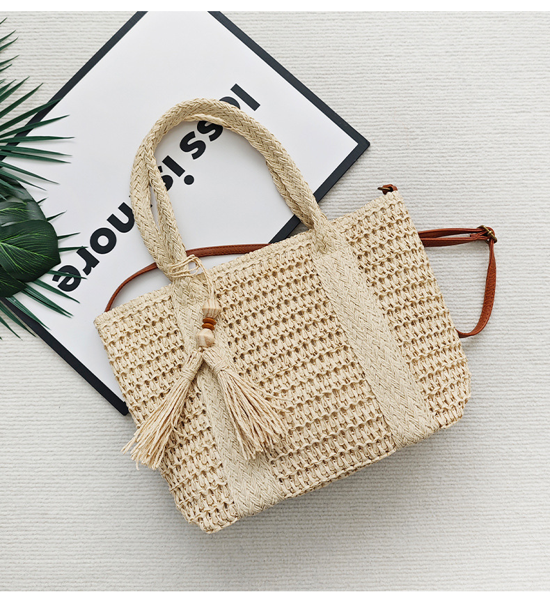 Mujeres Papel Color Sólido Vacaciones Tejido Hilo De Coser Cuadrado Cremallera Bolsa De Paja display picture 10