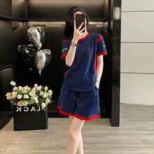 宽松韩版休闲运动套装女新款夏季时尚减龄条纹短袖短裤两件套女潮