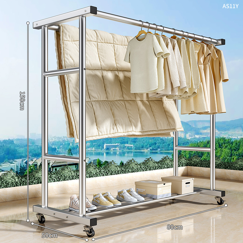 대담한 아연 도금 80CM 이중 극 - 단일 레이어 보관 랙 + 범용 휠