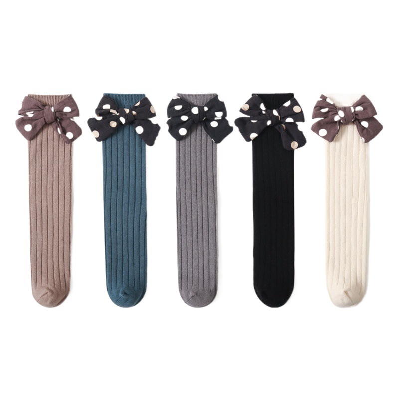 21 nuevos calcetines de primavera y otoño para niñas de algodón peinado red para niños rojo estilo coreano lunares estilo arco calcetines de media pantorrilla