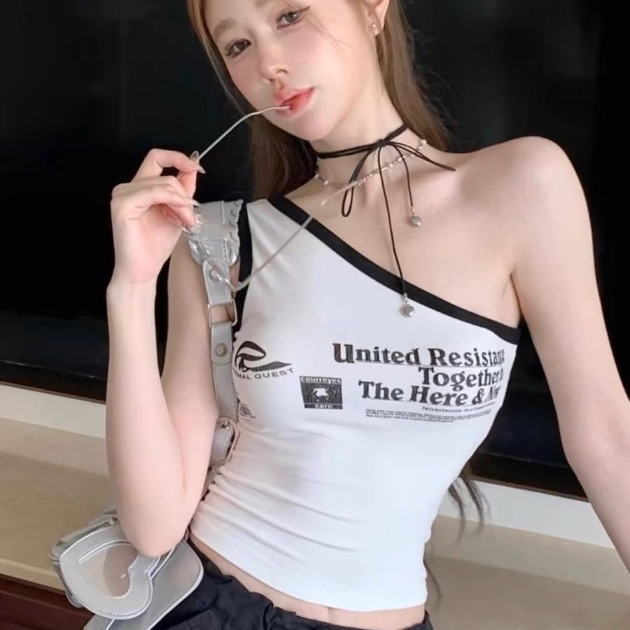 Shoulder Letter Print Sling Inner Wearing Outer Wearing Small Vest Women's Summer Wear Pure Shoulder Sleeveless Top Slim-fit Slimming