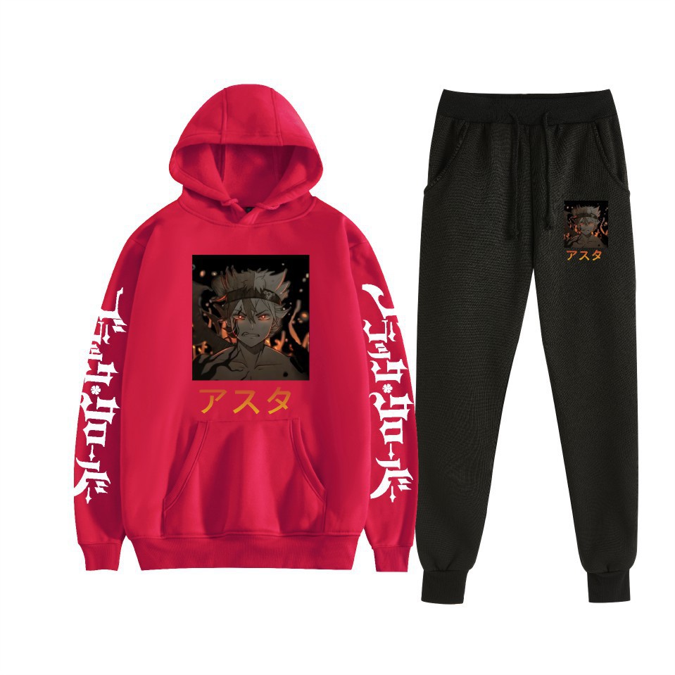 Traje de suéter con capucha suelto de dos piezas de trébol de cuatro hojas negro para hombres y mujeres con estampado de letras nuevas transfronterizas