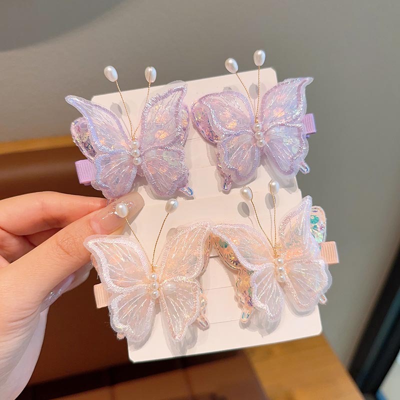 子供の超仙気刺繍の蝶のヘアピンの女の子のかわいい古風な漢服の髪飾りのカードの王女の前髪のサイドクリップ|undefined