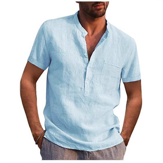 2022 AliExpress deseo Amazon Venta caliente de los hombres de manga corta con cuello en V casual ropa de playa camisa de lino de los hombres