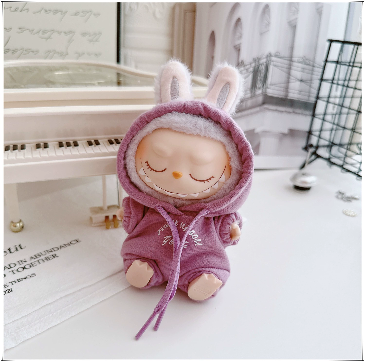 17см кукольная одежда Labubu, 10см хлопковая кукла Микки семейная черная, белая и серая модная толстовка худи штаны