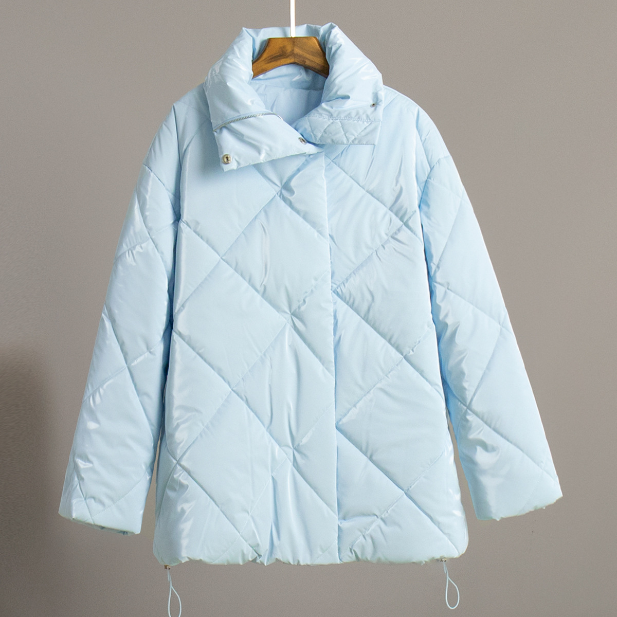Chaqueta de algodón rombo transfronteriza Europa y América 2025 otoño e invierno nuevo estilo chaqueta suelta chaqueta de algodón de solapa brillante mate chaqueta casual