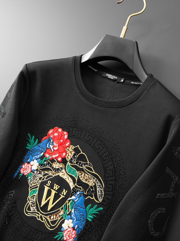 Men's casual sports suits, new autumn styles, European goods, beauty head sequins embroidery, trendy brand, pullover sweater, two piece suit_voghion.com