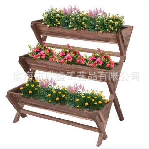 跨境新款高脚多层实木户外花架别墅庭院靠墙边摆花槽民宿装饰花架