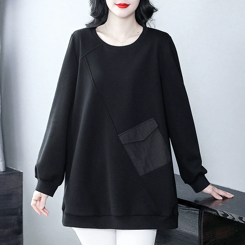 Demi-season keep warm sweatshirt, long-sleeve for mother, plus size, fitted, oversize