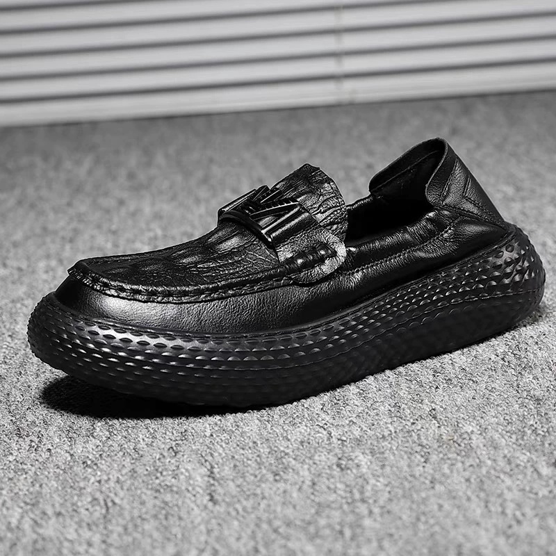 Мужская обувь в крокодиловом стиле, новинка 2021 года, повседневная мужская обувь из натуральной кожи, деловая универсальная обувь из вспененной воловьей кожи на толстой подошве