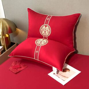 Pure Cotton Embroidered Wedding Red Hotel Home Use Non-Collapsible Non-Deformable Single/Double Neck Support Pillow for Neck Protection