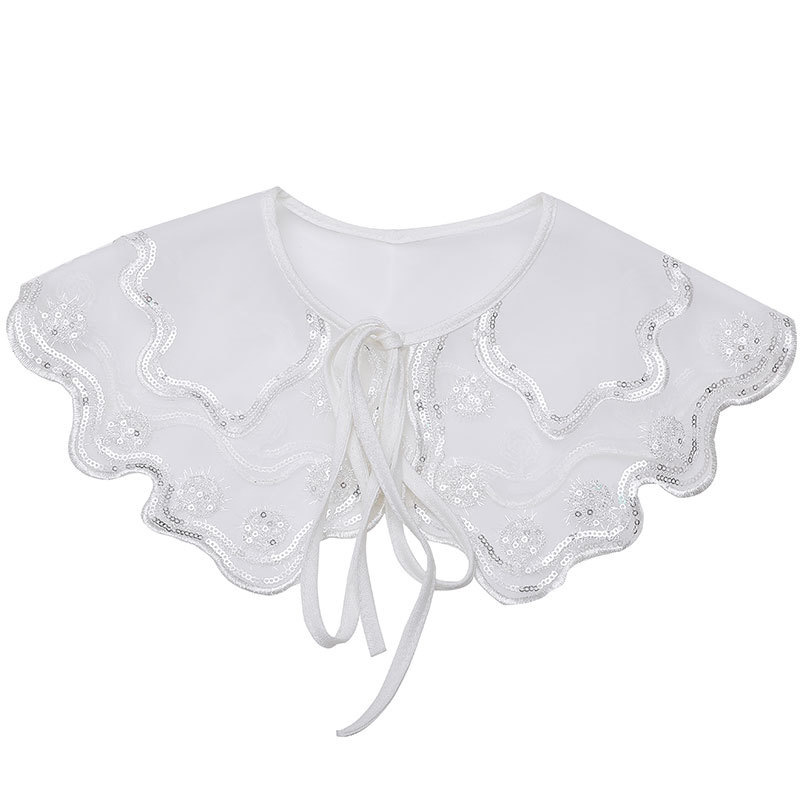 Blanco hilo de plata en línea bordado corbata decoración de la atmósfera de vestir vestido camisa collar flores