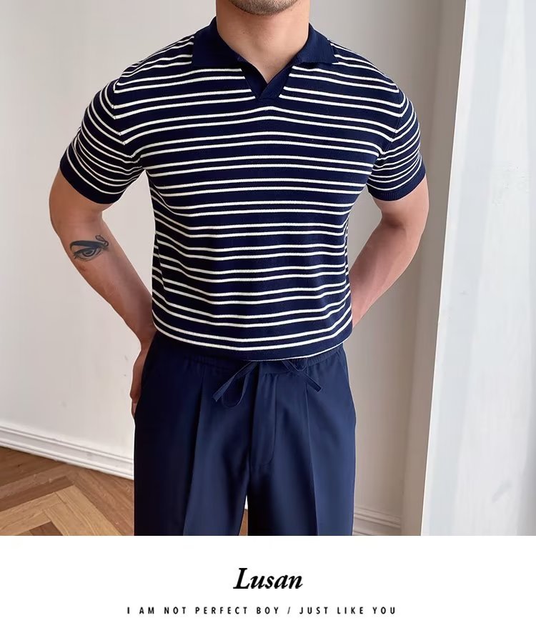 245g Weight Short Sleeve Sleeve Length Regular Sleeve Sleeve Type Polyester Fabric Type Regular Top Length Casual Occasion Turndown Neckline Slim Fit Type Stripe Pattern Summer, Spring Season Men's Gender Classic Style Style 3XL, M Size Wholesale Men's Polyester Classic Style Stripe Short Sleeve Men's T-shirt 28