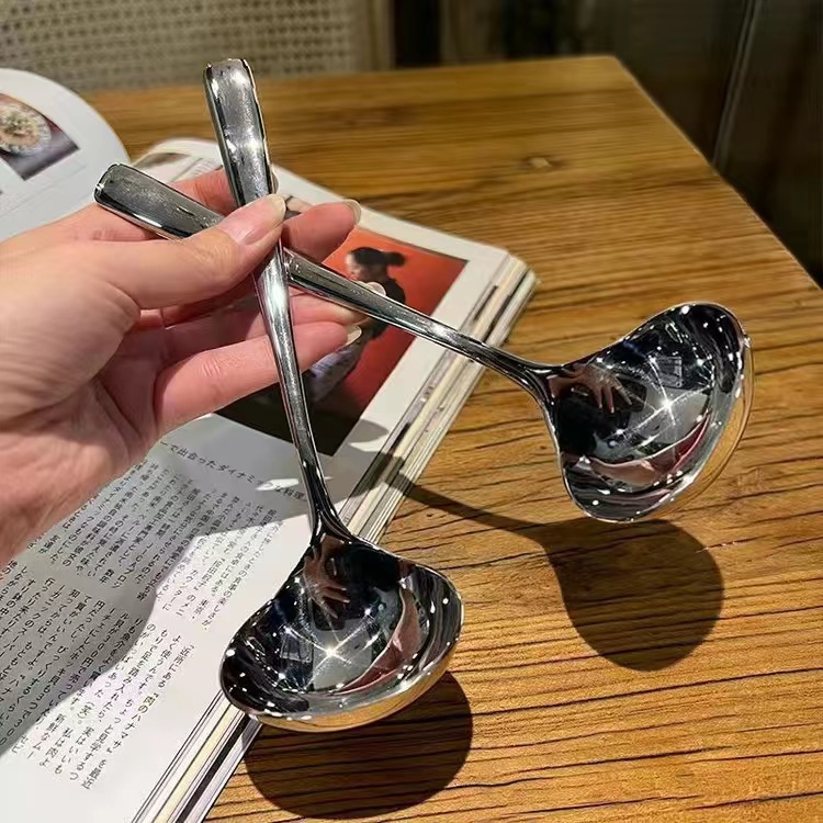 Stainless steel soup spoon big head spoon household long handle soup ladle porridge spoon soup shell kitchen cooking hot pot public spoon
