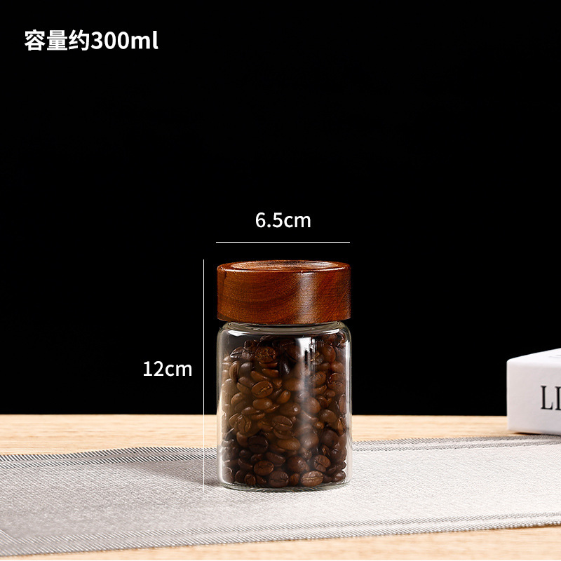 アカシア木製ガラス保存瓶コーヒー豆茶瓶キッチン穀物保存瓶高ホウケイ酸ガラス密封瓶|undefined