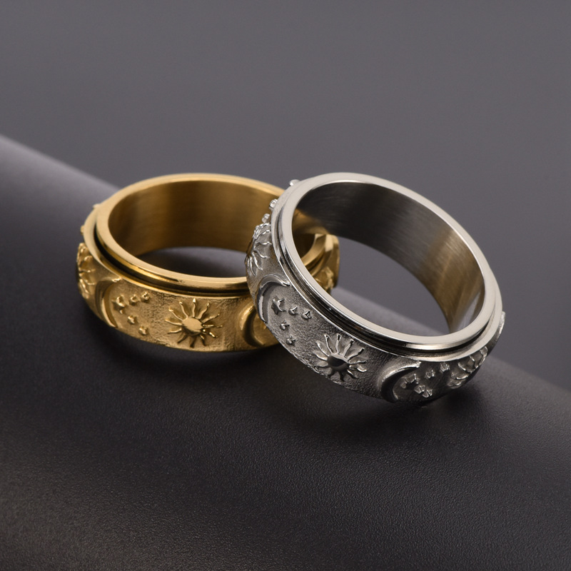 Fashion Sun Moon Titanium Steel Plating Rings display picture 5