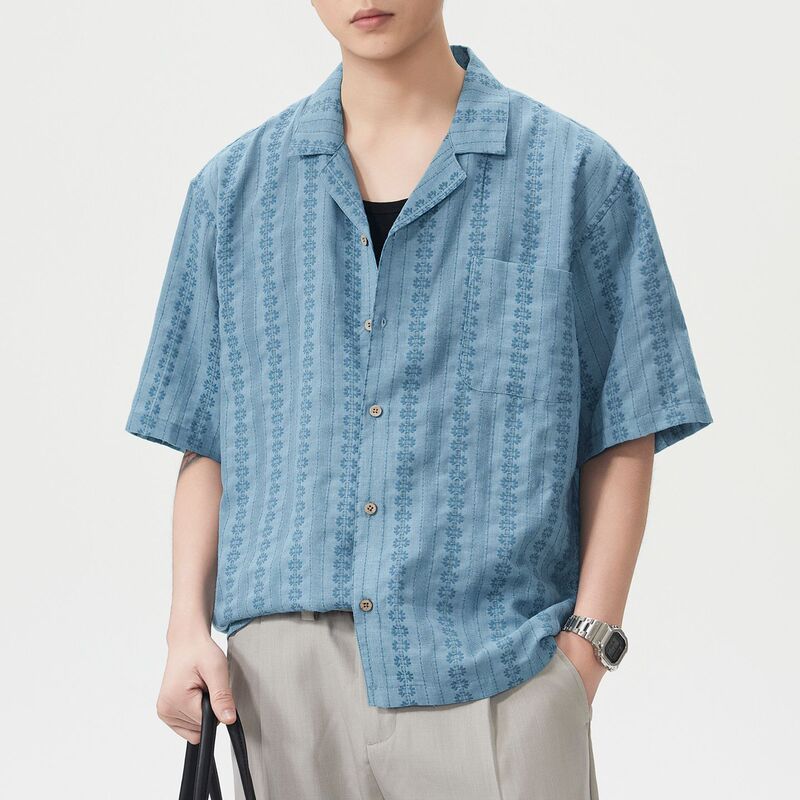 American fashion trendy brand printed short-sleeve shirt for men, new summer bohemian style loose casual shirt for men