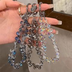 水晶手機鏈手工串珠高檔輕奢掛鏈精緻透明水晶女款腕帶手鍊