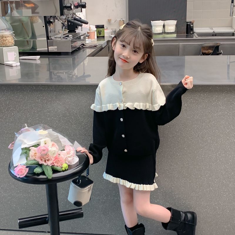 女童春秋套装2025新款洋气时髦小香风拼色开衫上衣半身裙两件套潮|undefined