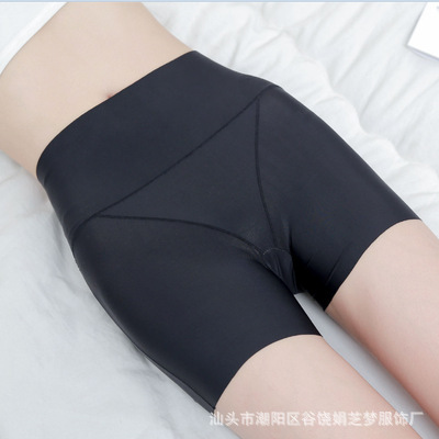 Ice silk seamless safety pants for women in summer, thin, anti-exposure, non-curling, high-waist, elastic, tummy-controlling, three-point insurance shorts