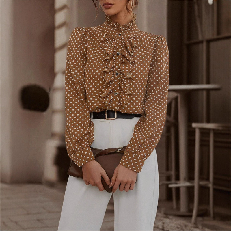 2025 Spring and Autumn European and American Cross-Border Sweet French Lace Collar Fashion Shirt Women's Design Niche Long-Sleeved Shirt