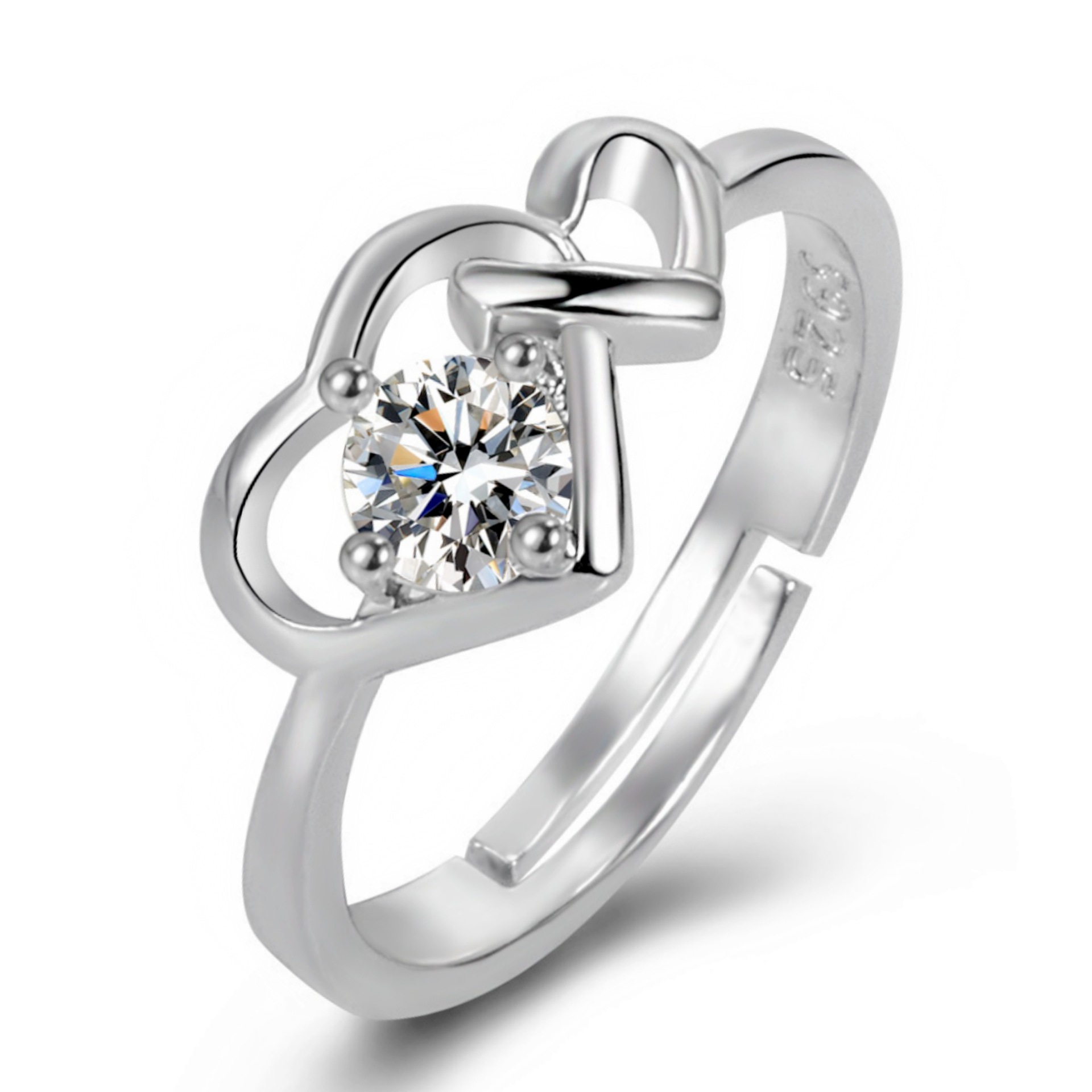 Designer Double Heart Ring With Diamond And Zircon Inlay Women_voghion.com