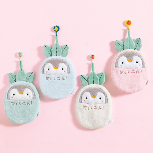 Japanese-style cartoon penguin hand towel hanging, cute double-layered thick and absorbent bathroom and kitchen hand towels