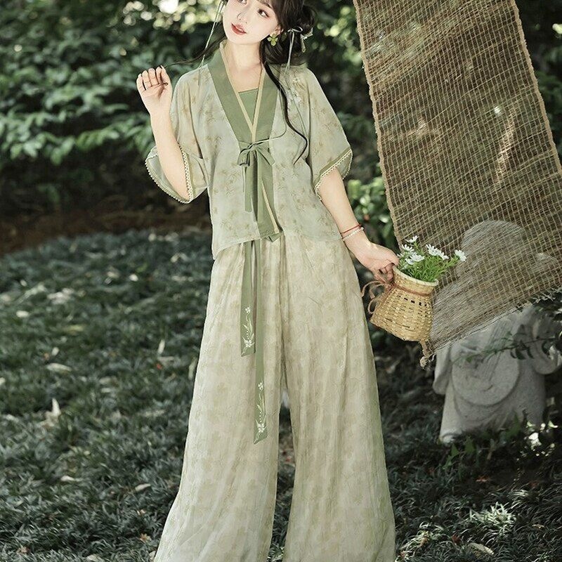 200 Hanfu Song Dynasty pants set, plus size, Tang Dynasty jacket, spring/summer, new Chinese style, for women, everyday wear, modernized traditional Chinese style