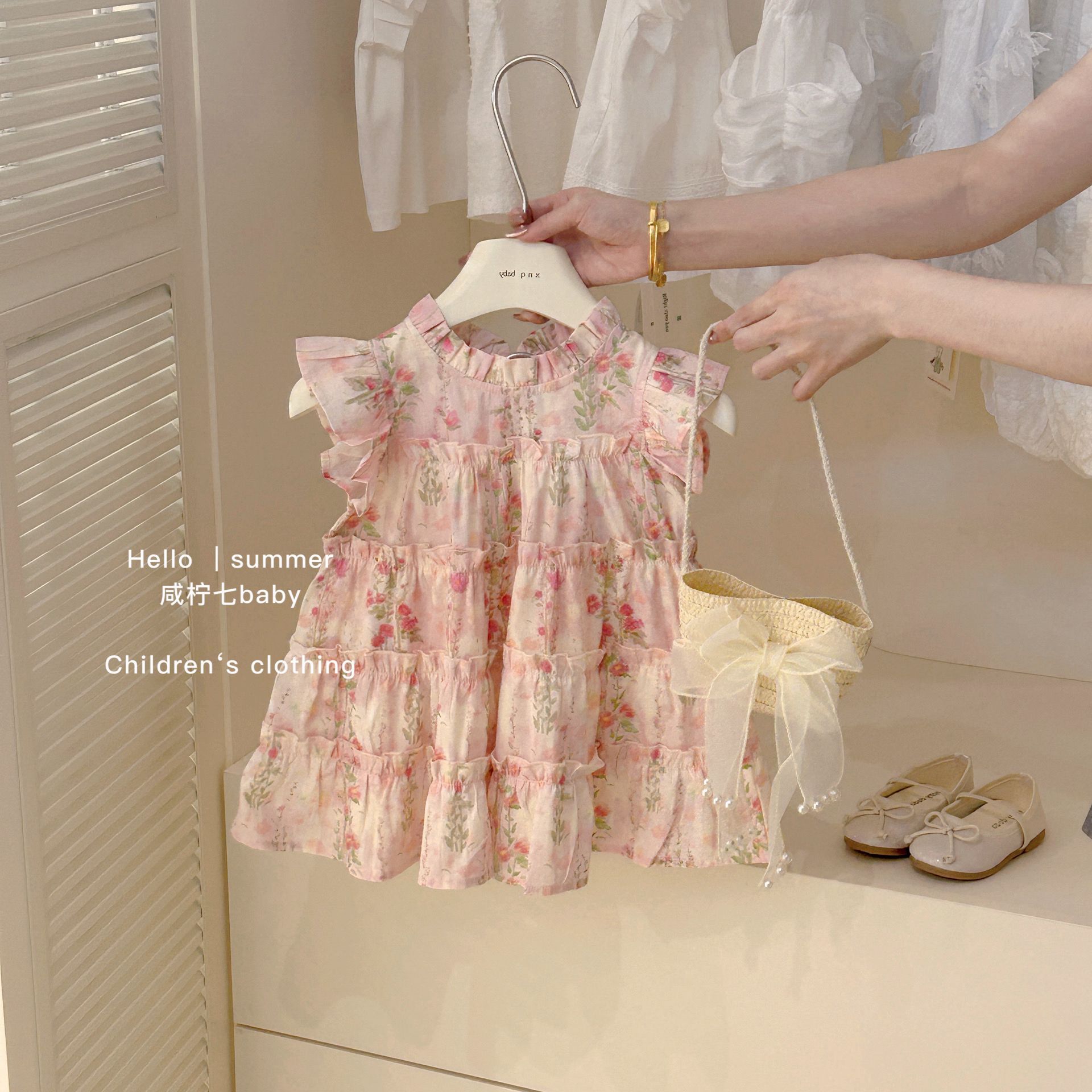 Limón salado siete procesamiento personalizado vestido de niña verano estilo coreano falda de niño estilo occidental falda de princesa floral de verano