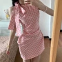 格子挂脖夏季不规则连衣裙
