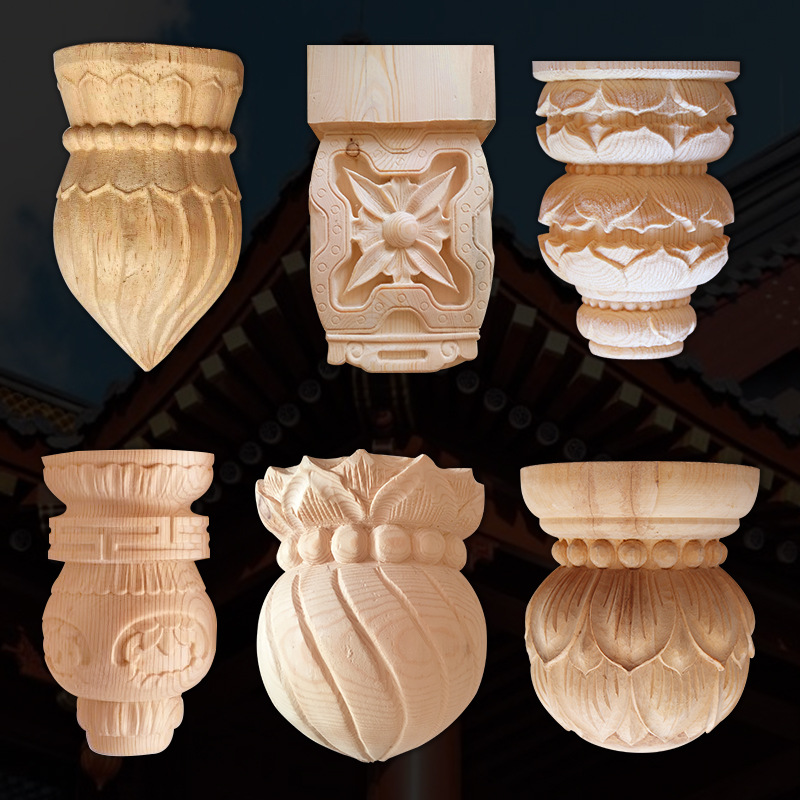 Dongyang wood carving hanging flower stigma, hanging beam hanging lotus column, Chinese style antique door head, ancient building eaves, solid wood carving decoration
