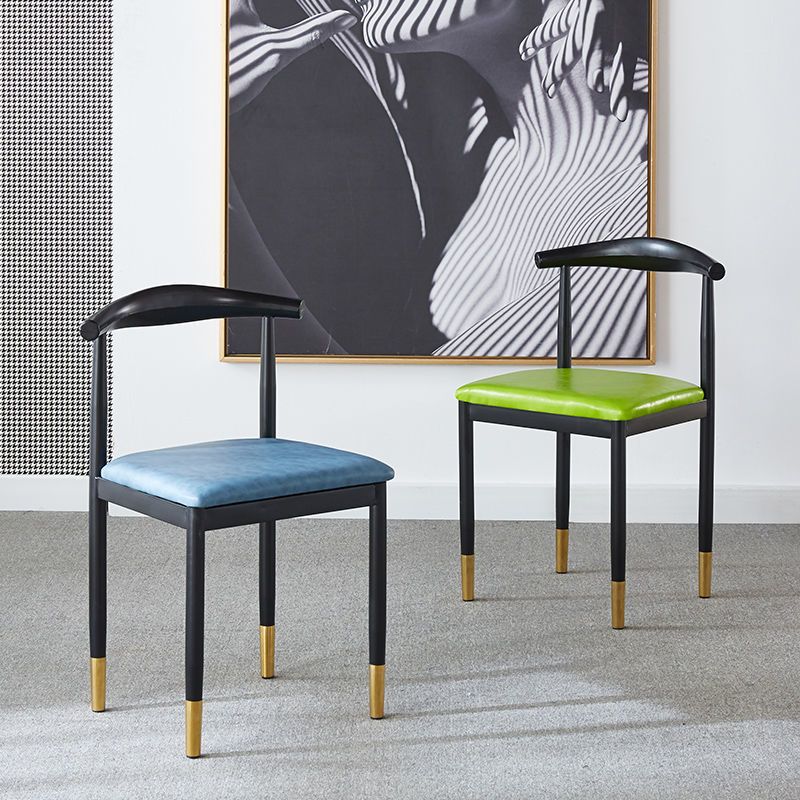 Nordic Simple Modern Iron Art Horn Chair for Home Dining, Leisure Study Stool, Faux Wood Dining Commercial Chair with Backrest