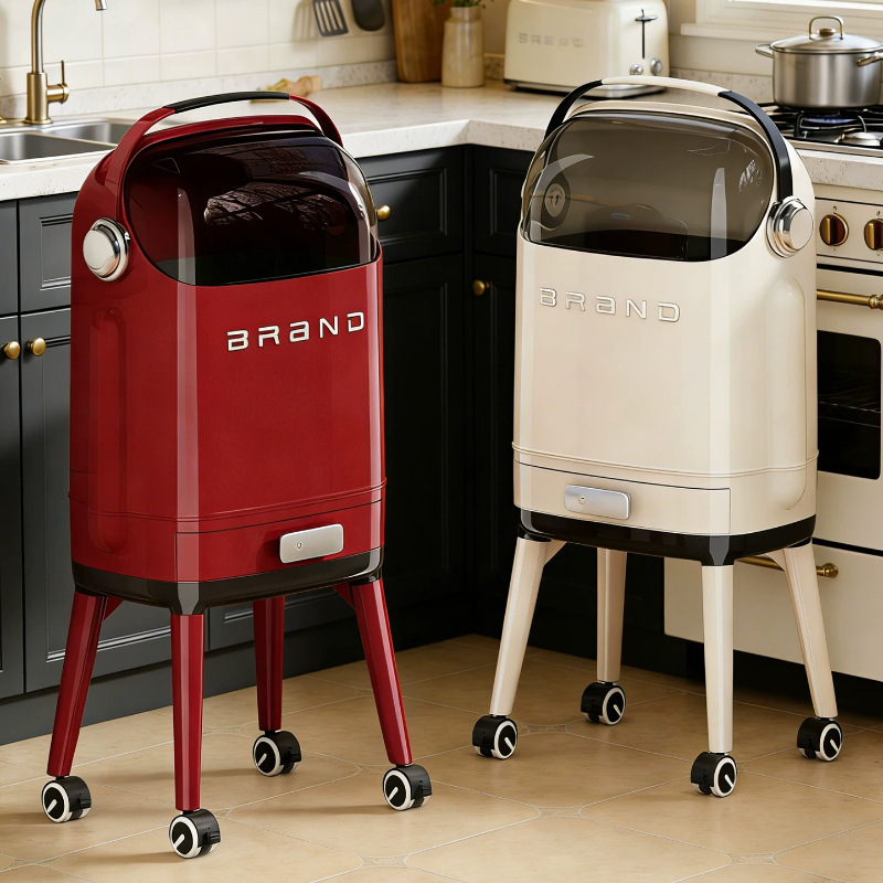 High-Legged Trash Can for Kitchen, No Need to Bend Over, with Wheels, Movable Garbage Storage Bin, Household Luxury Double Bin for Narrow Spaces