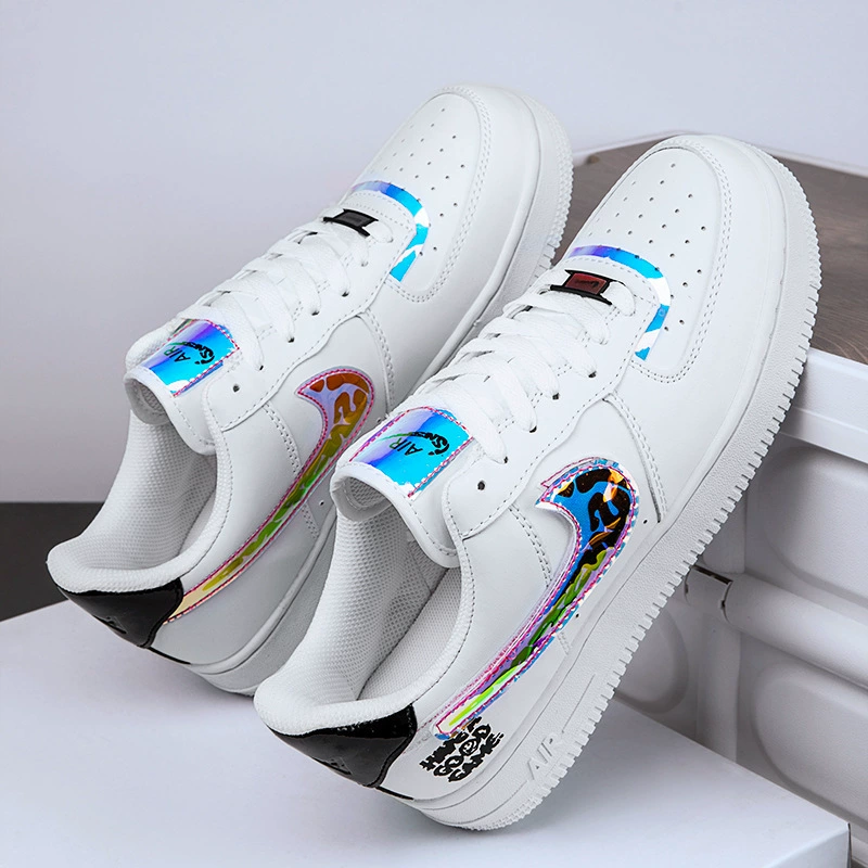 Aj Men's Shoes Air Force One Game Pixel White Laser Joint Low-top Board Shoes Casual White Shoes Student Basketball Shoes