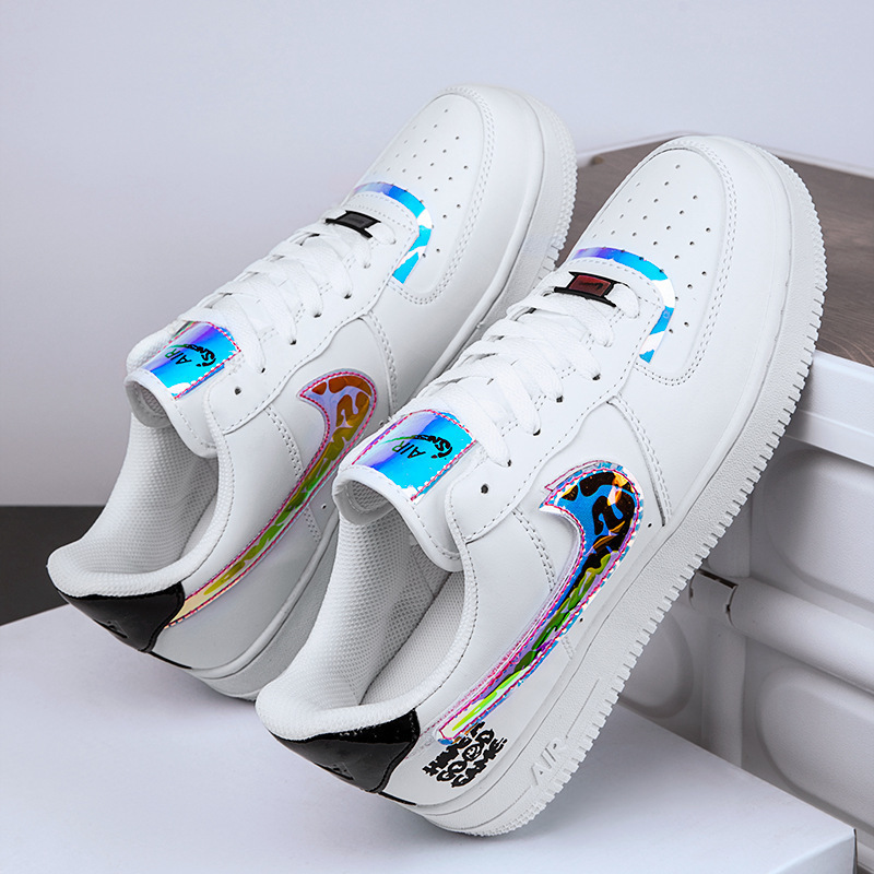 Aj Men's Shoes Air Force One Game Pixel White Laser Joint Low-top Board Shoes Casual White Shoes Student Basketball Shoes