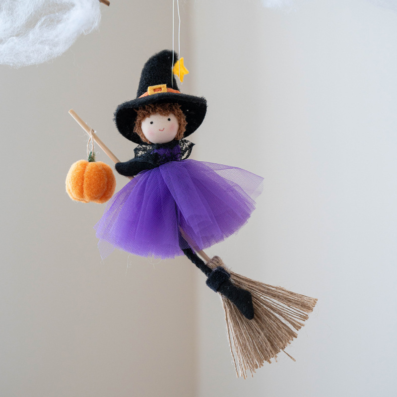 国境を越えた新しいハロウィン装飾ほうきガールエンジェルペンダントカボチャガール人形装飾シーンドレスアップ|undefined