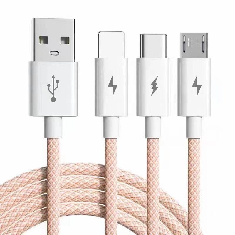 マカロン スリーインワン データ ケーブル編組高速充電携帯電話 1 対 3 データ ケーブル Android Huawei Apple に適しています|undefined