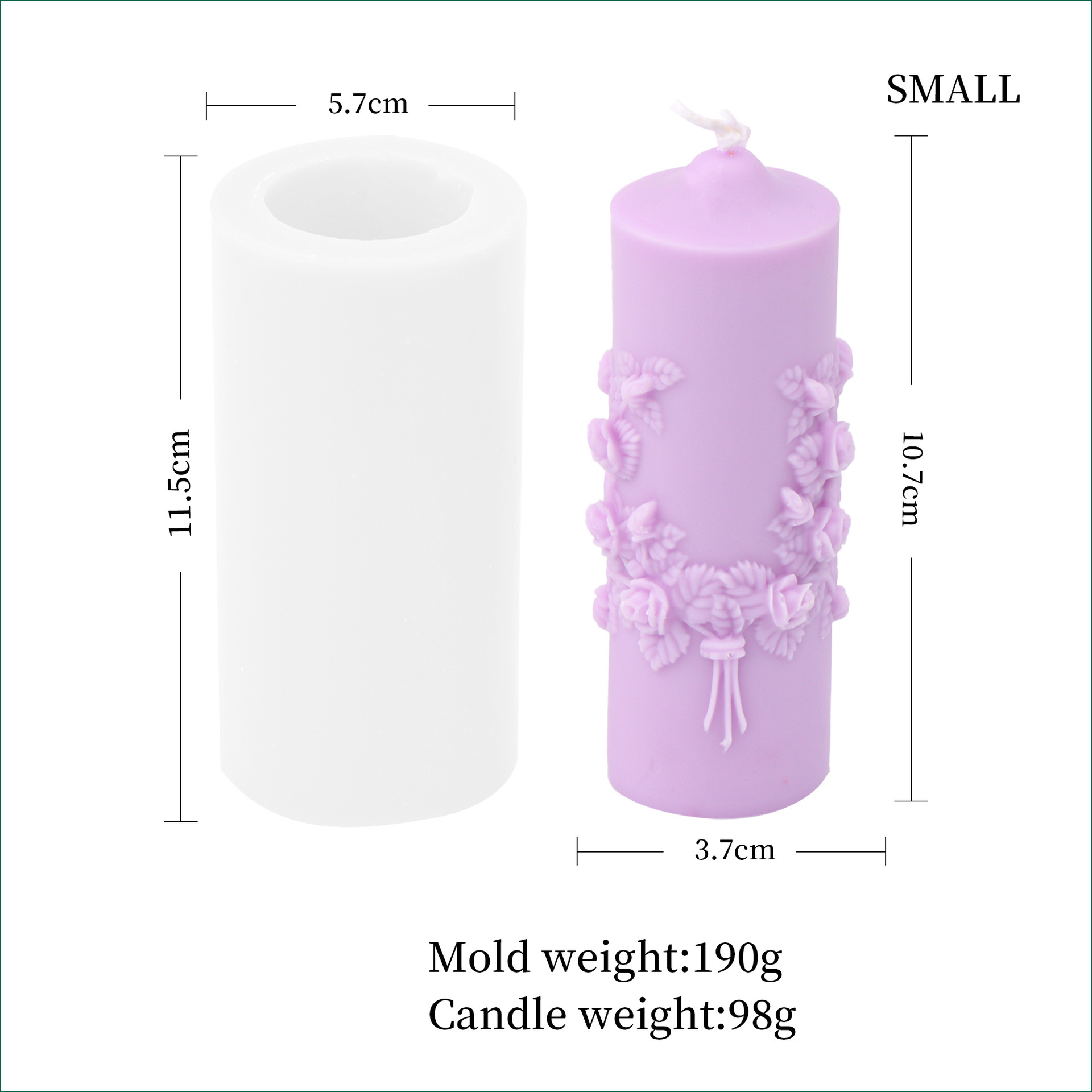 Candle, silicone mold contains rose, orchid