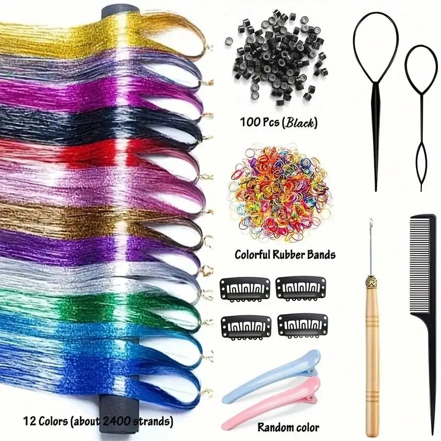 European and American Hair Extension Wigs, Laser Rainbow Silk Pet Crochet Set Wholesale